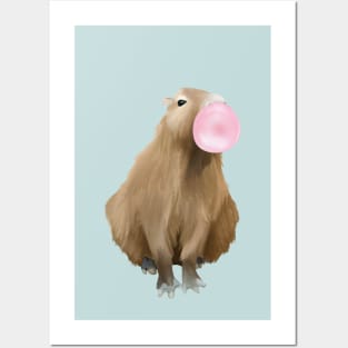 Cute Pink Bubblegum Blowing Capybara Posters and Art